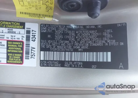 2011 Toyota Sienna Base V6 из США, поврежденный, VIN 5TDZK3DC5BS144750